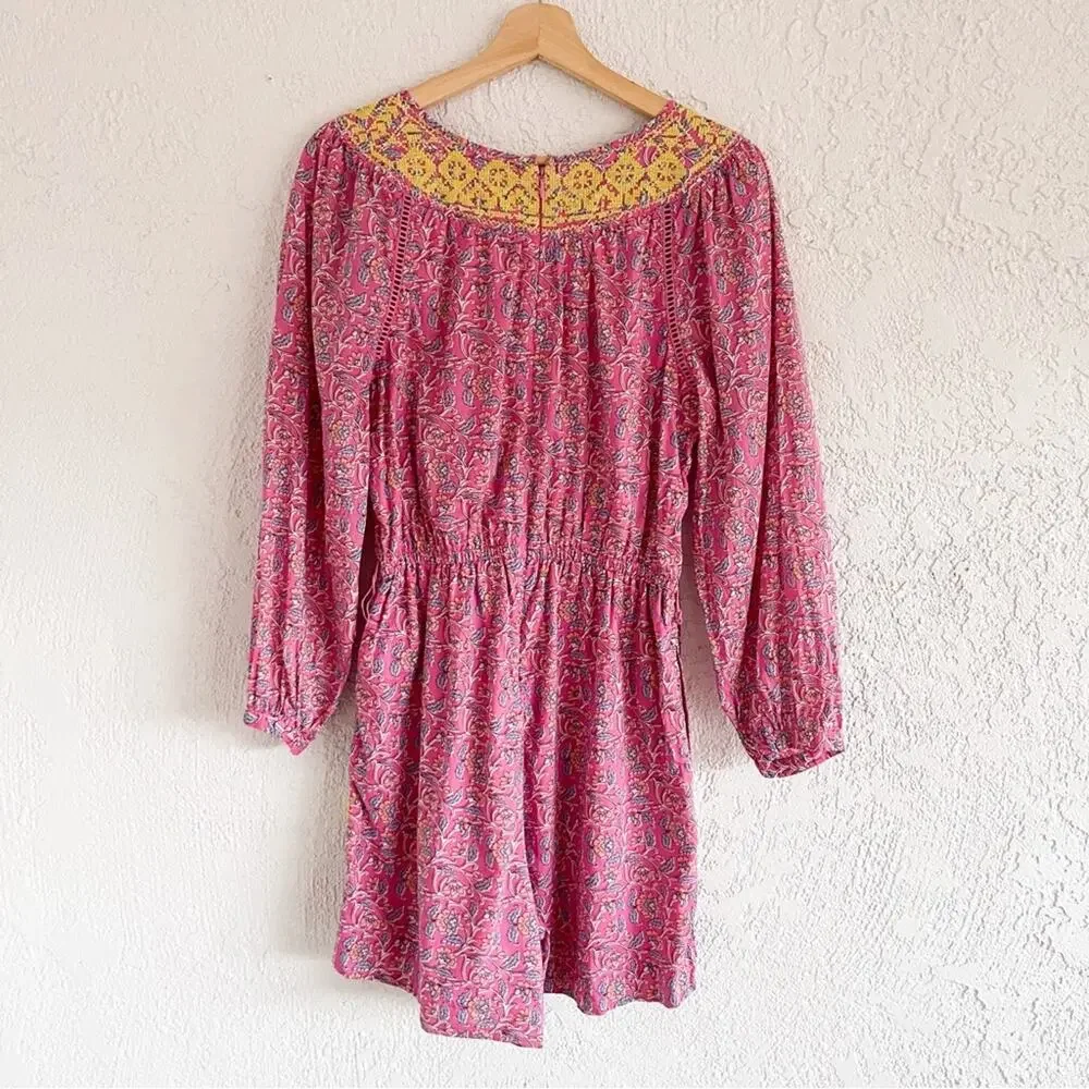 J. Crew | Embroidered Romper Pink Vines Block Print AP193